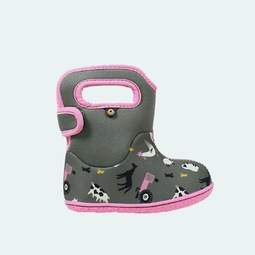 BOGS FARM GREY/PINK INSULATED WASHABLE WARM WELLIES BOOTS 722981 GREY MULTI
