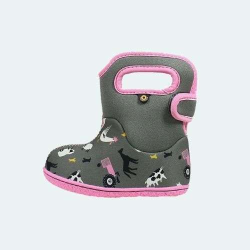 BOGS FARM GREY/PINK INSULATED WASHABLE WARM WELLIES BOOTS 722981 GREY MULTI