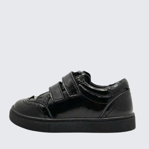 TT KIDS BROGUE VELCRO BLACK PATENT